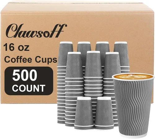 Vista 11 de Tazas de café Clawsoff 8 onzas 150 unidades, Tazas de papel desechables onduladas con pared corrugada y aisladas para café 8 OZ, Para llevar
