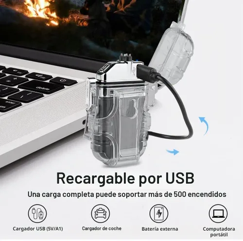 Vista 5 de SUPRUS Mechero impermeable de 3 modos de linterna, encendedor resistente al viento, eléctrico de arco doble recargable, encendedor de plasma de arco