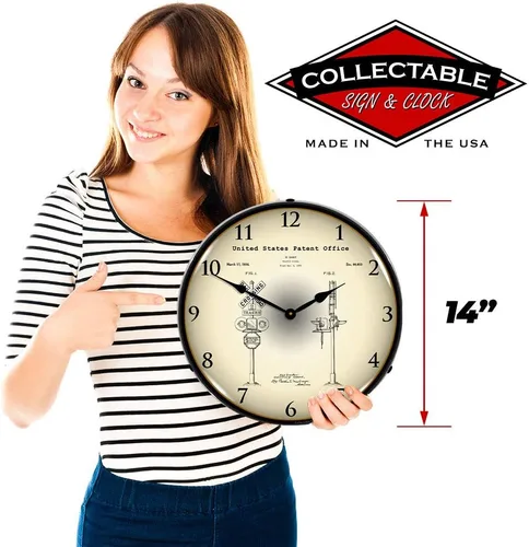 Vista 3 de Railroad Train Crossing Signal 1935 Patent LED Reloj de pared, Retro/Vintage, iluminado, 14 pulgadas