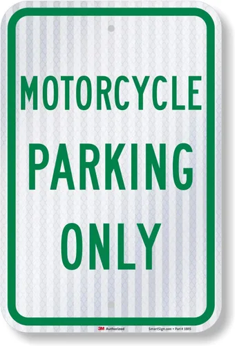 Vista 9 de SmartSign Solo estacionamiento de motocicletas, 10 x 14 pulgadas, aluminio laminado inoxidable de 40 mil, verde/blanco, letrero de metal duradero