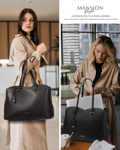 Vista 8 de LOVEVOOK Bolso de mano para laptop para mujeres, bolsos de trabajo, bolso para laptop para maestros, bolso de computadora de cuero, carteras Negro