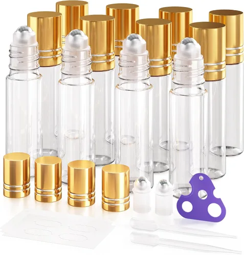 Vista 14 de ULG Rollo en botellas 0.3 fl oz botellas vacías de vidrio ámbar 4 piezas