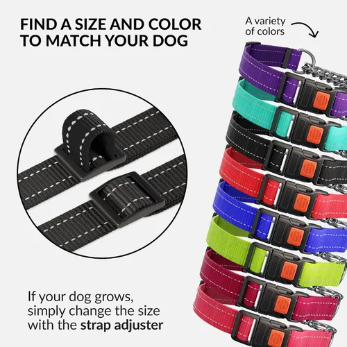 Vista 7 de CollarDirect Martingale - Collar para perro con cadena de acero inoxidable y hebilla de liberación rápida, collar reflectante para perros grandes
