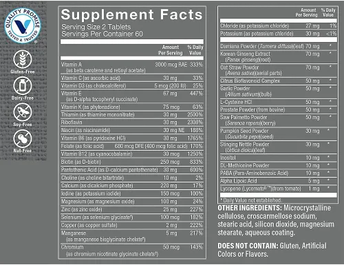 Vista 3 de The Vitamin Shoppe Multivitamínico para hombres - Completo diario con vitaminas y minerales esenciales para la salud de los hombres (120 tabletas)
