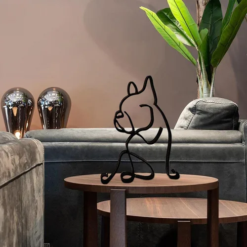 Vista 4 de ROTORS Escultura de arte minimalista para perros, línea abstracta de metal para perro, estatua de arte de dibujo geométrico, adornos creativos