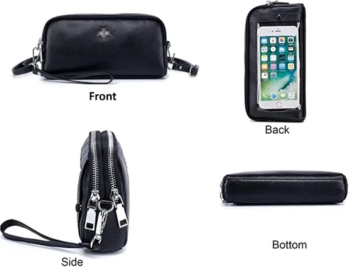 Vista 4 de Cuero genuino pantalla táctil teléfono bolsa bolsa muñeca bolso cartera para mujeres niñas