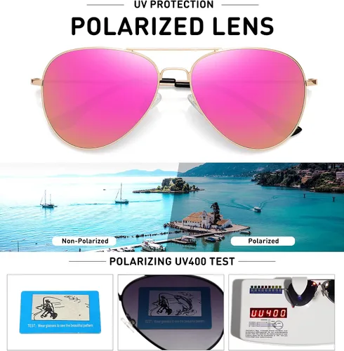 Vista 3 de WOWSUN Classic Polarized Aviator Sunglasses for Women Men with Case