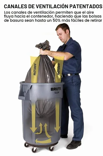 Vista 5 de Rubbermaid Commercial Products BRUTE - Bote de basura resistente de 10 galones, color negro, basurero para el hogar, cochera, centro comercial