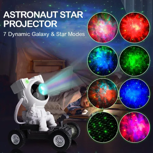 Vista 2 de Proyector de estrellas y galaxias astronautas, luz nocturna, 360° Space Man Lunar Rover Buddy Starry Nebulosa Proyector de techo Cielo LED Starlight
