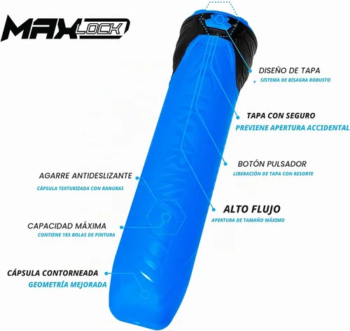 Vista 4 de HK Army Cápsulas de paintball - MaxLock 185 Round Locklid 6-Pack Cobalto