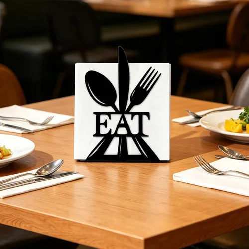 Vista 2 de Resama Servilletero de pie moderno para mesa, dispensador de servilletas de metal negro, tenedor, cuchara estilo servilletero, adecuado para cocina