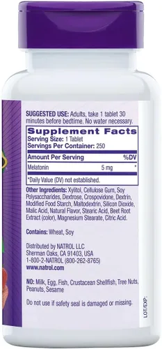 Vista 2 de Natrol® Melatonina tabletas de disolución rápida de 0,00018 oz sabor fresa 250, 1