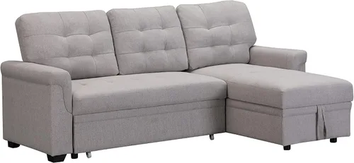 Vista 8 de Sofá modular modular de poliéster de 3 plazas, sofá modular reversible con almohada, sofá en forma de L, sofá convertible para sala de estar Beige