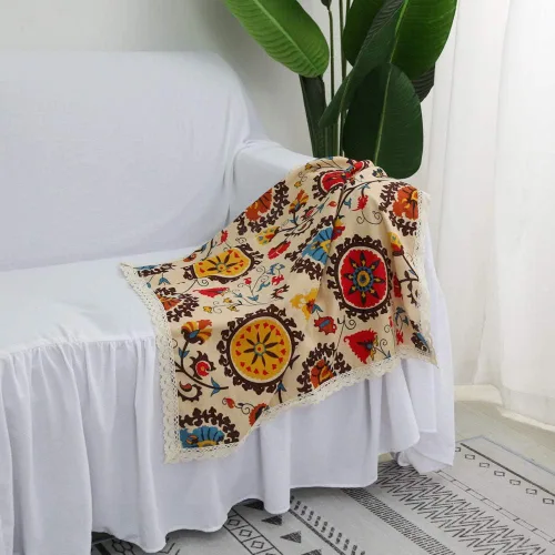 Vista 5 de Aothpher Manteles pequeños de 24x24 pulgadas modernos de estilo bohemio con flores de jacquard lavables con encaje para mesa de comedor