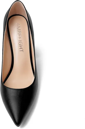 Vista 3 de AMBELIGHT Vestido de noche de ante sin cordones para mujer, puntera puntiaguda, tacón alto grueso, zapatos de 4 pulgadas