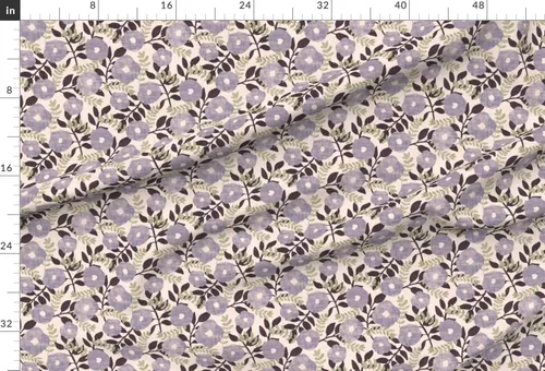 Vista 2 de Spoonflower Tela - Flores grises púrpuras hojas de lavanda beige crema naturaleza botánica imitación impresa en tela de gasa Fat Quarter - Costura