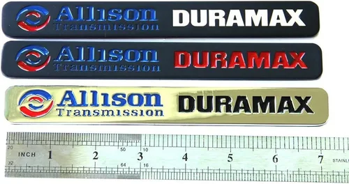 Vista 3 de Yoaoo Paquete de 2 emblemas Duramax de transmisión Allison Rojos OEM Chrome 2500Hd compatibles con Silverado Chrome