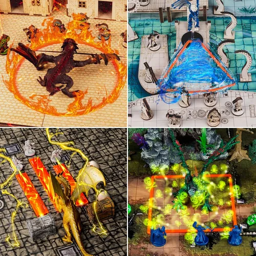Vista 7 de CZYY Juego de 15 plantillas de hechizos de área de efecto, marcadores de daño AOE con cubo, cono, círculo y línea, accesorios compatibles