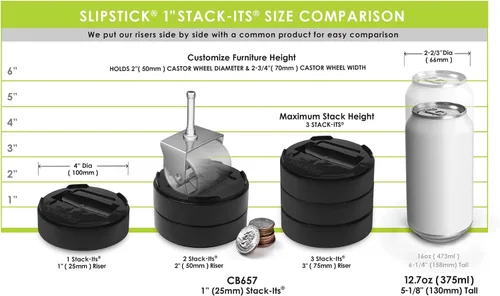 Vista 5 de Slipstick Stack-Its - Elevadores de cama ajustables de 1 pulgada (juego de 8) elevadores de altura de 1 pulgada, 2 pulgadas o 3 pulgadas, elevadores
