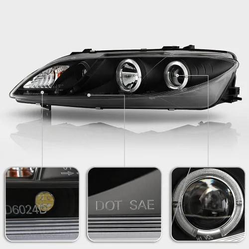 Vista 4 de ACANII - Para [modelo halógeno solamente] 2003-2006 Mazda 6 LED Halo DRL carcasa negra proyector faros delanteros izquierdo+derecho