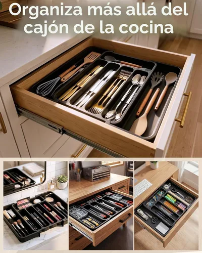 Vista 8 de Aujen Organizador de cubiertos – Organizador de cajones de cocina expandible, organizador de utensilios ajustable, bandeja de cubiertos