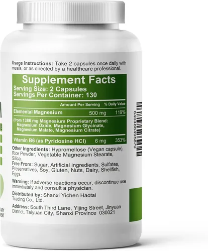Vista 8 de Suplementos de complejo de glicinato de magnesio, 260 cápsulas (130 porciones) 500 mg de glicinato de magnesio, citrato, malato y óxido Alta
