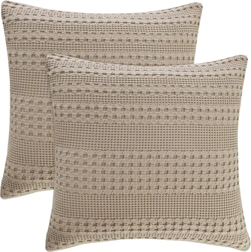 Vista 76 de PHF Fundas de almohada 100% algodón con tejido de gofre de 24 x 24 pulgadas, paquete de 2 fundas cuadradas para decoración elegante del hogar, sin