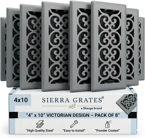 Vista 11 de Registro victoriano de piso de 4 x 10 pulgadas en acabado gris granito - Cubiertas de ventilación para piso del hogar - Cubiertas decorativas