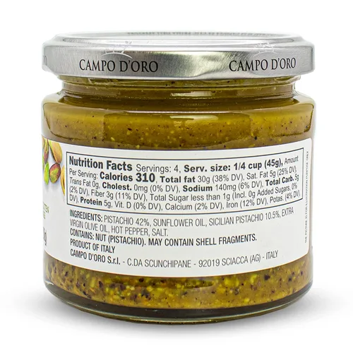 Vista 2 de CAMPO D'ORO - Pesto de pistacho, sin azúcar, pasta, pesto siciliano, 6.35 oz
