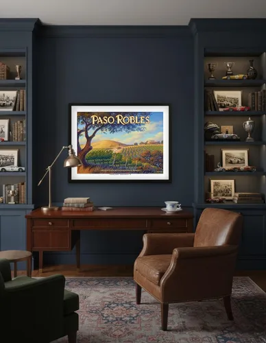 Vista 4 de Paso Robles Wineries San Luis Obispo - California Vineyards Wine Country Art por Kerne Erickson - Cartel de metal vintage de 8 x 12 pulgadas