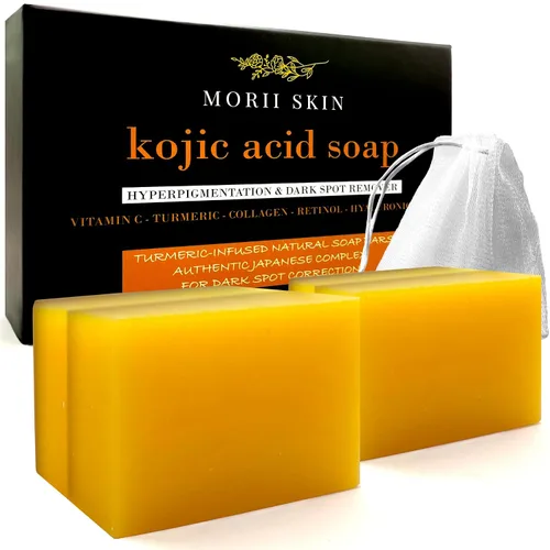 Vista 10 de Jabón orgánico de cúrcuma para cara, jabón de ácido kójico para hiperpigmentación, jabón kójico formulado japonés de primera calidad enriquecido