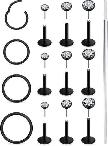 Vista 7 de Aretes de nariz de acero quirúrgico 316L, 20G, 18G y 16G, sin rosca, aretes de lóbulo para cartílago, cartílago, oreja, labio, piercing para mujeres