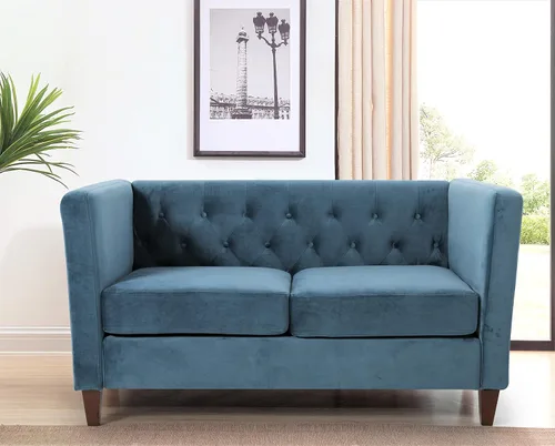 Vista 11 de Container Furniture Direct Muebles clásicos con capitoné y modernos para sala de estar, sofá universitario con relleno, cómodo sofá biplaza de Gris