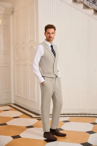 Vista 7 de GRACE KARIN Chaleco de traje para hombre, chaleco formal de negocios, chaleco con 3 bolsillos para traje o esmoquin