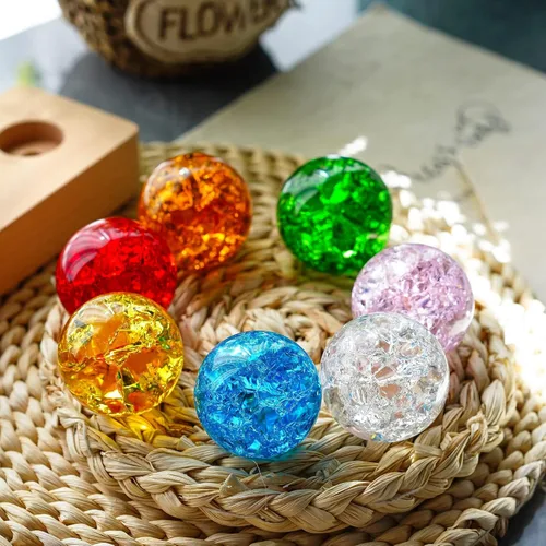 Vista 3 de 7 colores 1.575 in hielo agrietado bolas cristal chakra bolas con base de madera LED Bola curativa de cristal de la esfera, bola del cuarzo