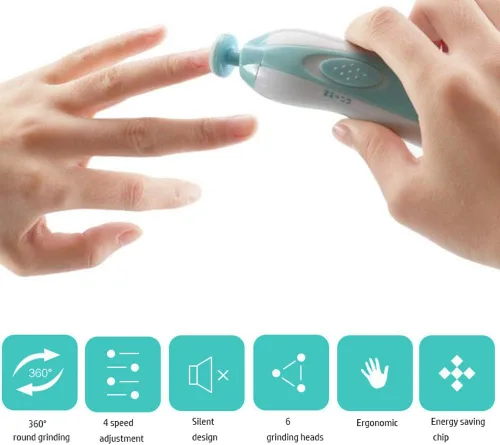 Vista 2 de Limpiador de uñas para bebés – Kit de cortaúñas eléctrico seguro – recortador de uñas para recién nacido o para niños y niñas de los pies – funciona