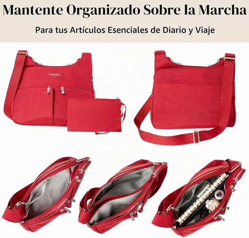Vista 4 de Baggallini Crossbody Travel Bag 11x8.5 Lightweight Water-resistant Nylon Handbag Manzana