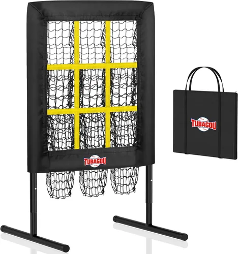 Vista 9 de Red de lanzamiento de béisbol de 9 agujeros con bolsillos para lanzar objetivo Baseball and Softball Pitching Net, Protable and Adjustable Pitcher