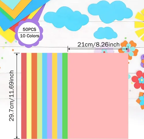 Vista 2 de 50 hojas de papel de cartulina de color para papel grueso, papel de cartulina impresa de doble cara, cartulina gruesa para hacer tarjetas, álbumes