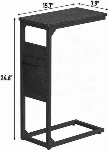 Vista 3 de TUTOTAK - Mesa auxiliar en forma de C, mesa lateral para sofá, mesa de sofá con bolsa de almacenamiento, bandeja para TV para sala de estar Negro
