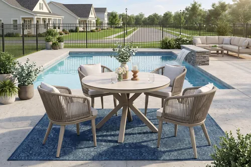 Vista 41 de PURPLE LEAF Juego de muebles para patio de 7 piezas, juego de mesa y sillas de mimbre para exteriores, marco rectangular de aluminio para jardín