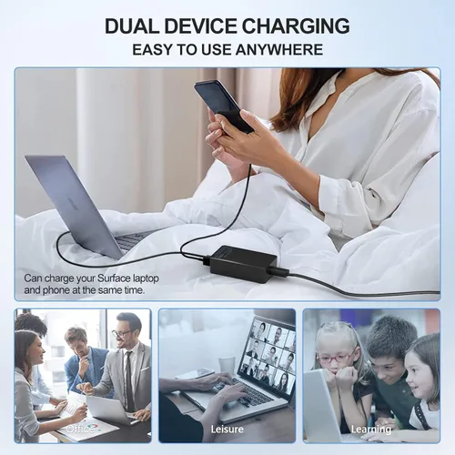 Vista 7 de Cargador de portátil Surface Pro de 65 W para Microsoft Surface Pro 11,10, 9, 8, 7+, 7, 6, 5 Surface Laptop 5 Studio 4 Go 3 2, Surface Book 3 2 1
