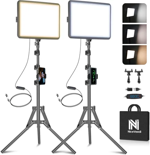 Vista 9 de NiceVeedi Kit de iluminación para fotografía, 2800-6500K Kit de luz LED bicolor para video, luz de estudio regulable con soporte de trípode