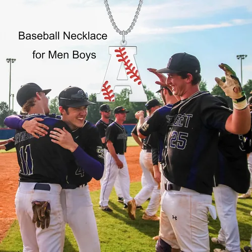 Vista 5 de VEEHOO Collar de béisbol para hombres y niños, letra inicial de la A a la Z, joyería de béisbol con colgante de joyería de béisbol para niños