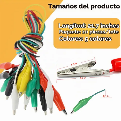 Vista 2 de 10 clips eléctricos de cocodrilo de alta calidad, 5 cables de prueba de colores con sondas de prueba, cables de puente de cocodrilo con clips