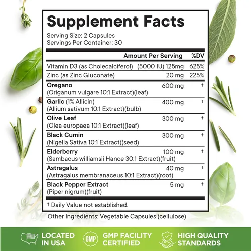 Vista 2 de Superfood MD Aceite de orégano Extracto de ajo, hoja de olivo, aceite de semilla negra, astrágalo, para mujeres y hombres, 60