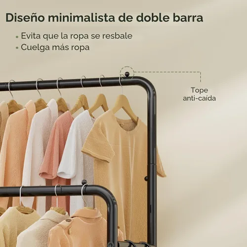 Vista 6 de Simple Trending Perchero para colgar ropa, perchero de doble barra con estantes, carga de 400 libras, perchero con ruedas, color negro