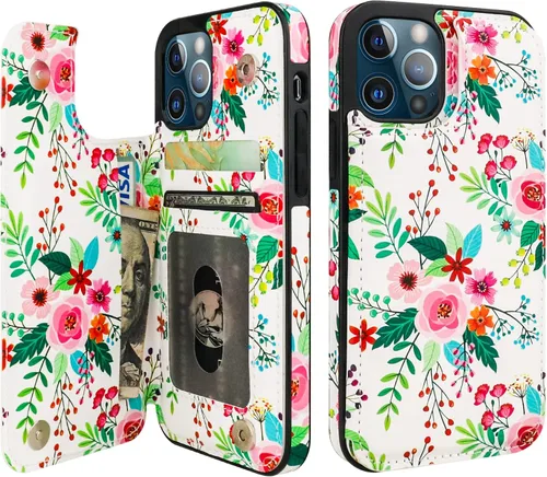 Vista 21 de HAOPINSH Funda tipo cartera para iPhone 12/12 Pro - Bandera americana Girasol, tarjetero, cuero sintético, soporte, cierre magnético doble, a prueba