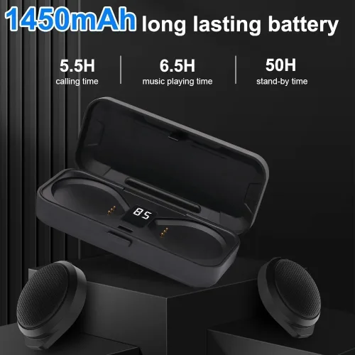 Vista 6 de Auriculares Bluetooth para motocicleta con estuche de carga, altavoz Bluetooth para casco con micrófonos y control remoto, batería de 1900 mAh, 50