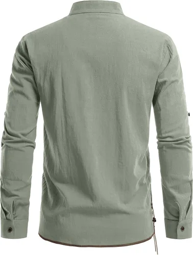 Vista 58 de JEMITOP Men's Pure Cotton Renaissance Lace Up Shirt Verde militar